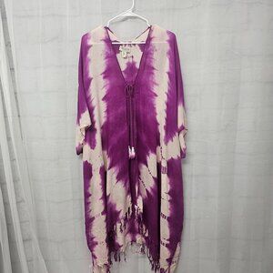 Quagga Beach Kimono Swim Cover Purple Tie Dye Tassel Hippie Boho Beach OSFA